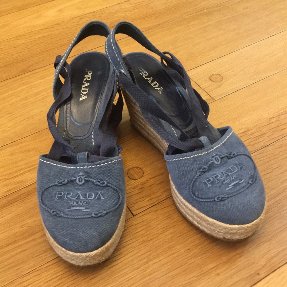 Prada blue canvas espadrille wedges
